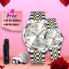 Butter  Fly Lock Olievs  Stainless Steel fashionable  Couple watches +1pcs chain cutter+ 2 pcs battery ( Silver)