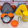 MILTON Triyum Stainless Steel Tiffin, 3 Container, 280 ml Each, with Jacket, Spoon & Fork, Orange | Lunch Box | Food Grade | Odour Proof | Light Weight | Hygienic