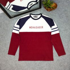 Men's Contrast Design T-Shirt- Maroon
