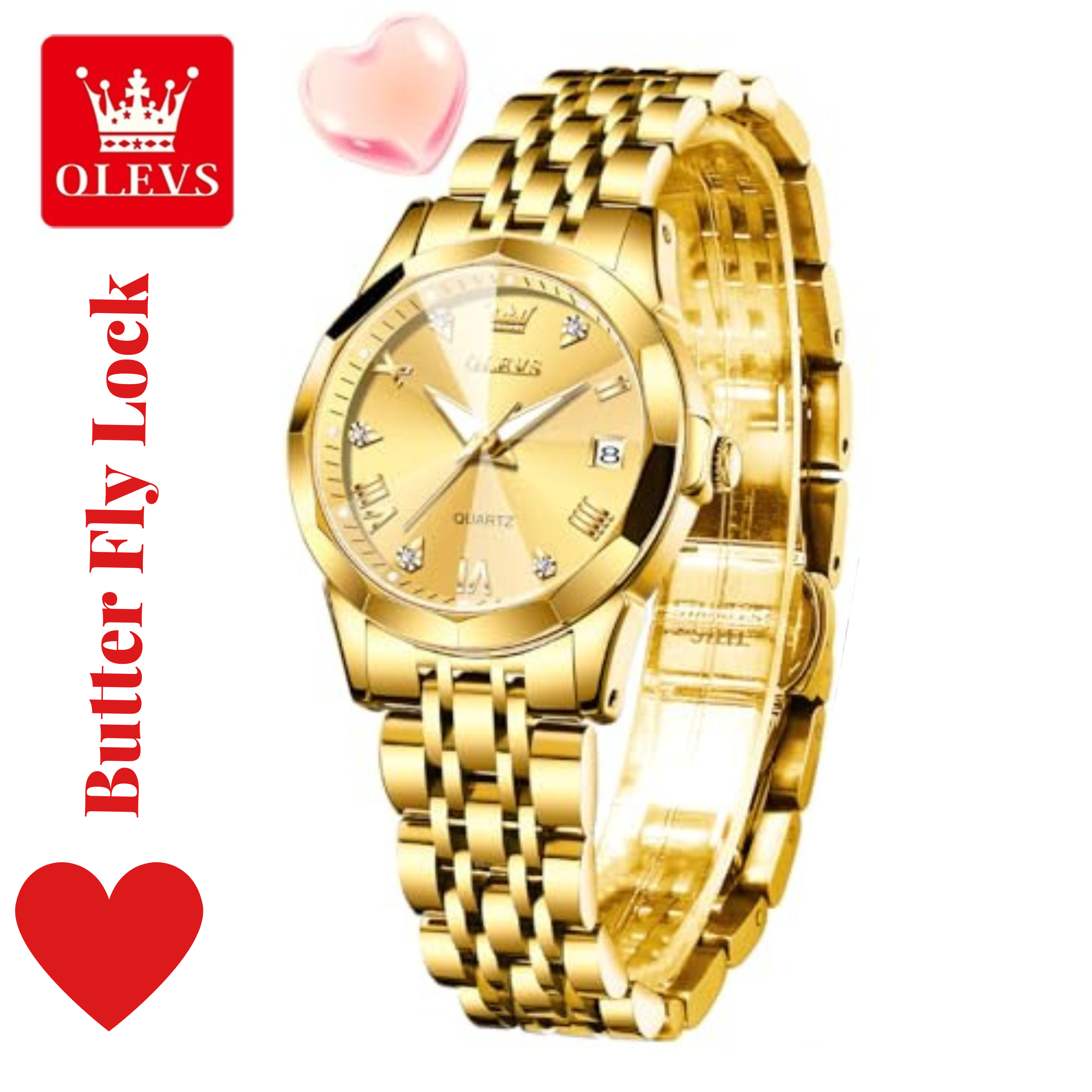 Butter Fly Lock OLEVS Watch for Women (golden)
