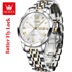 Butter Fly Lock OLEVS 9931G New Exclusive Design Quartz Watch for Men Silver