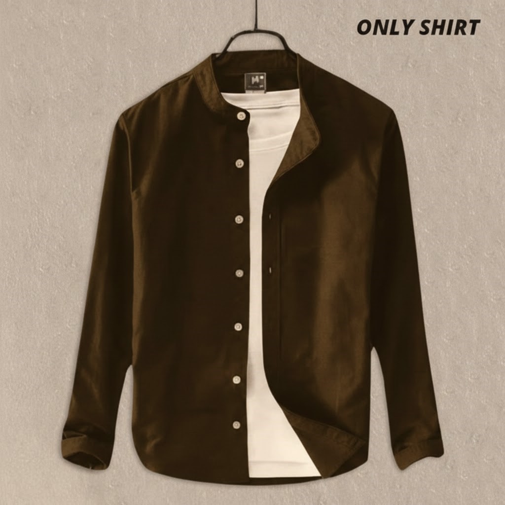 Men's Solid Colour Ban color Shirt ( deep Sepia )