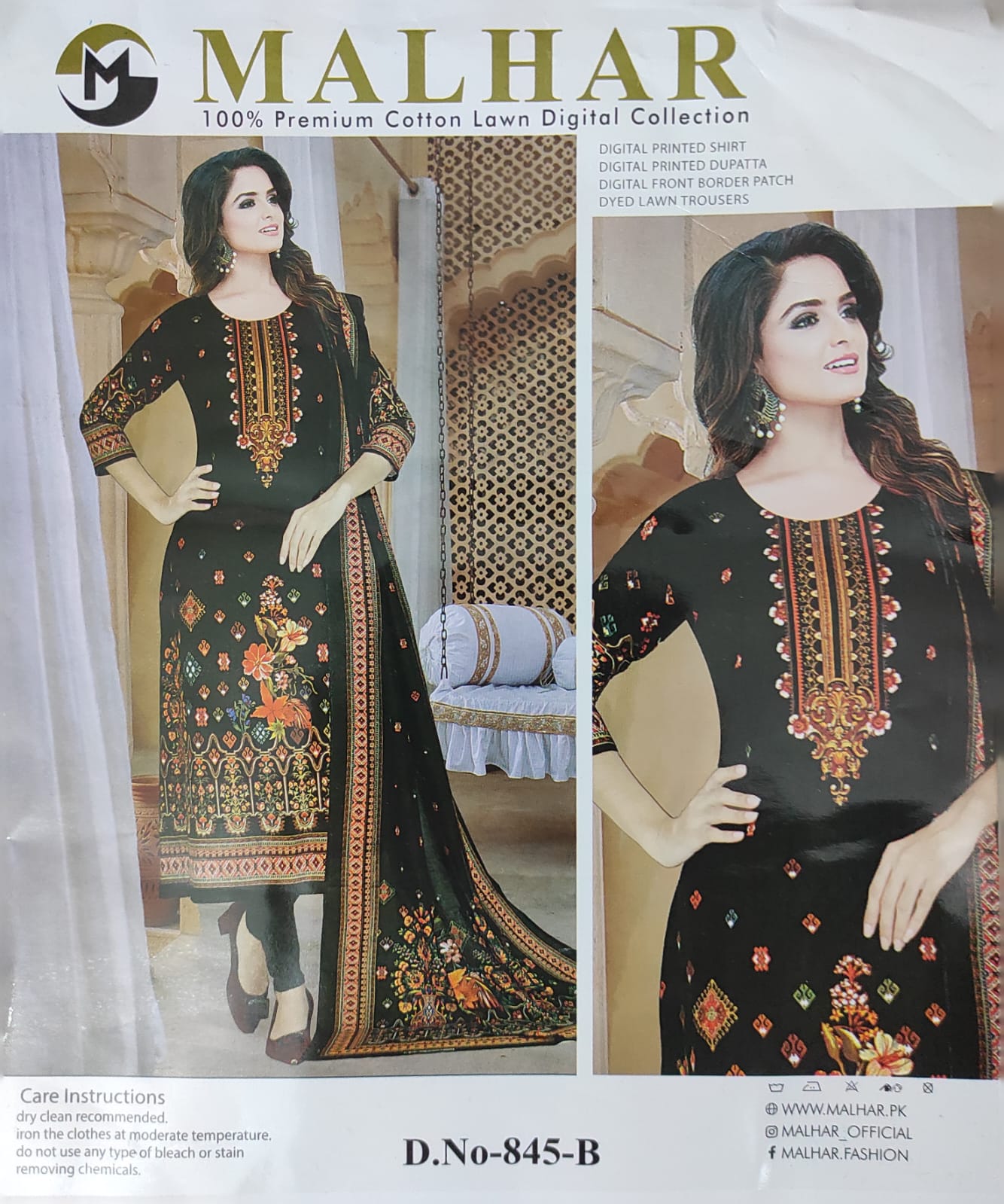 MALHAR 100% Premium cotton lawn digital printed 3 Piece