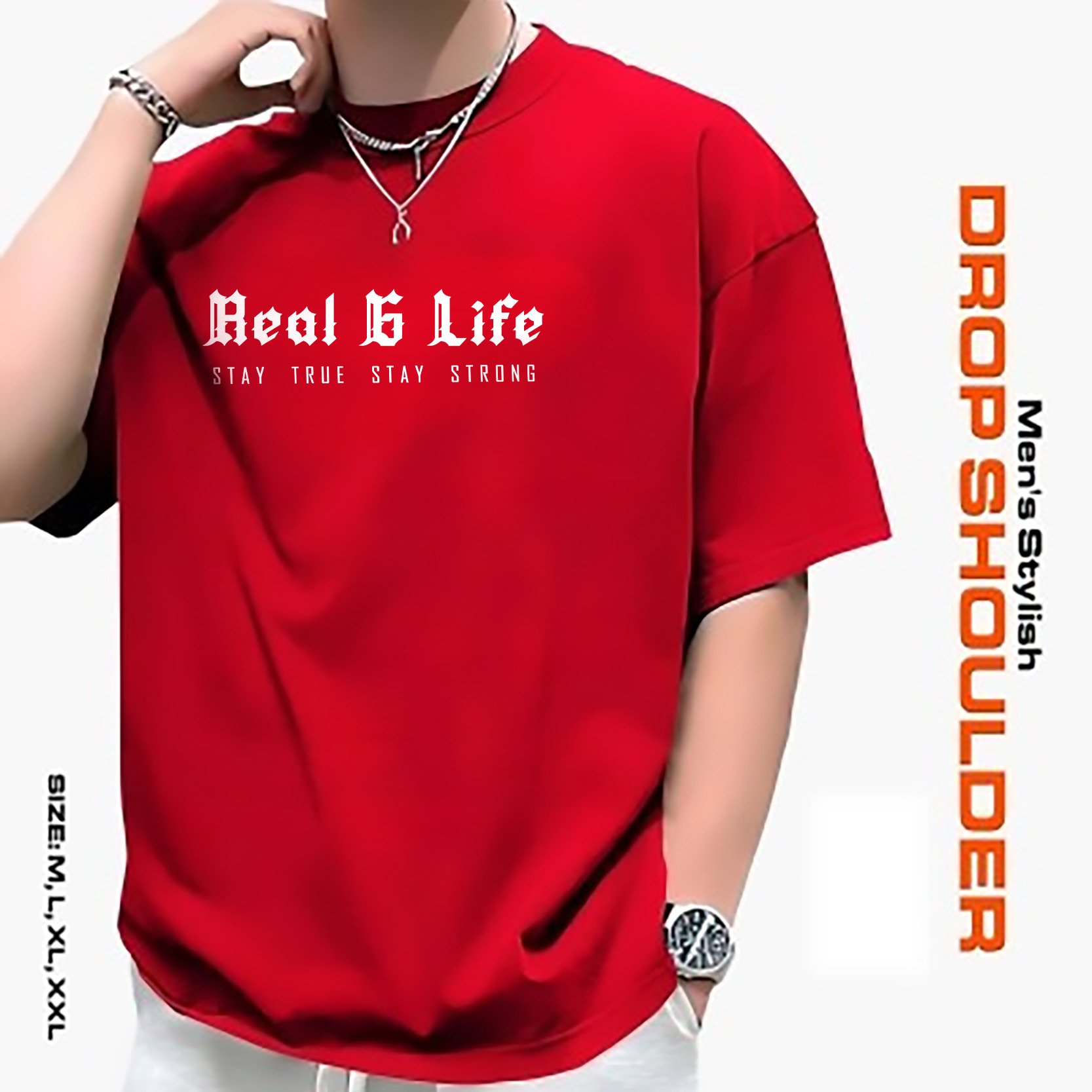 Men's Stylish Drop Shoulder- Red