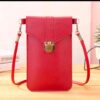 Women's PU Leather Phone Holder With Neck Strap Wallets Touch Screen Bags(Red)