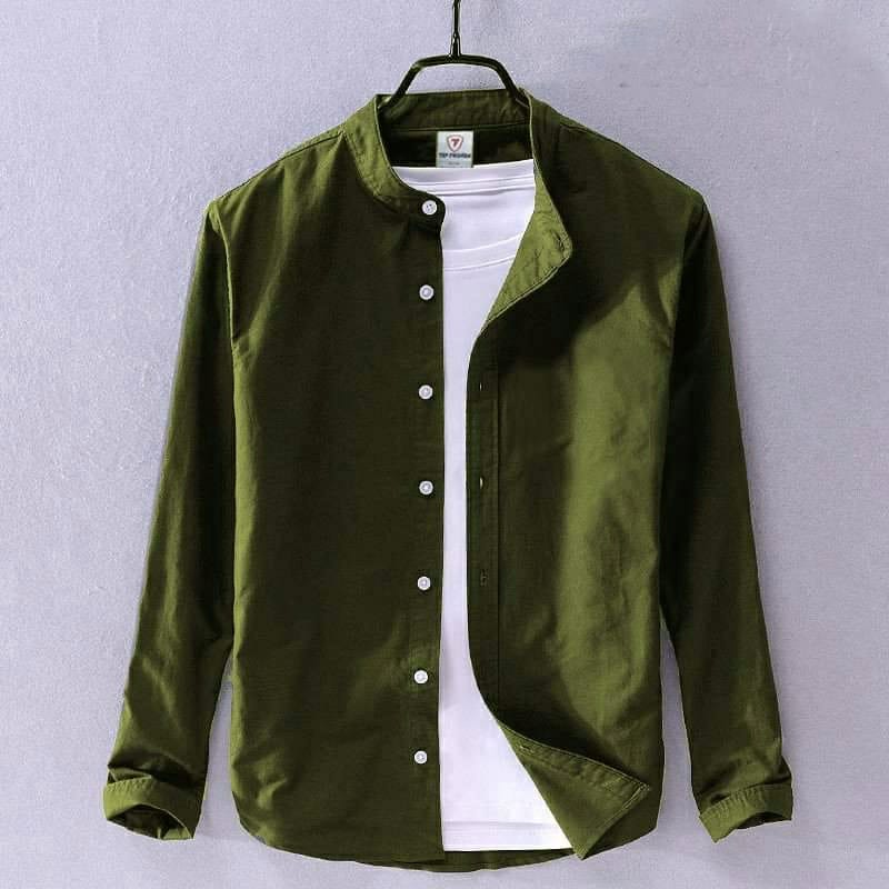 Men's Solid Colour Ban color Shirt (olive)